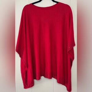 Chico's Red Poncho with Eyelet Detail